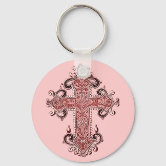 Burgundy Pink Cross Vintage Art Key Chain! Keychain