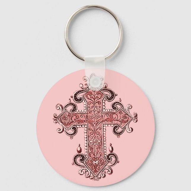 Burgundy Pink Cross Vintage Art Key Chain! Keychain (Front)