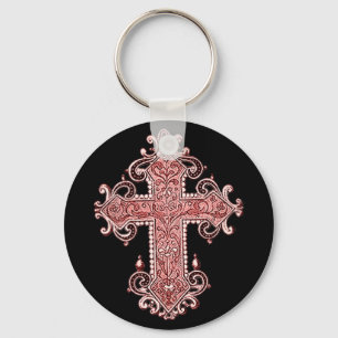 Burgundy Pink Cross Vintage Art Key Chain! Keychain