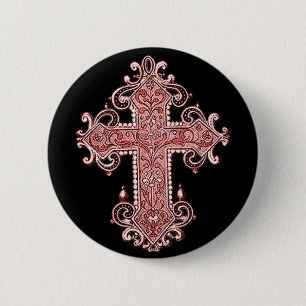 Burgundy Pink Cross Vintage Art Round Button! 2 Inch Round Button