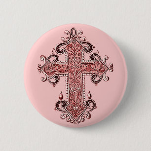 Burgundy Pink Cross Vintage Art Round Button! 2 Inch Round Button