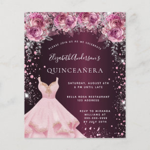 Burgundy pink dress Quinceanera invitation