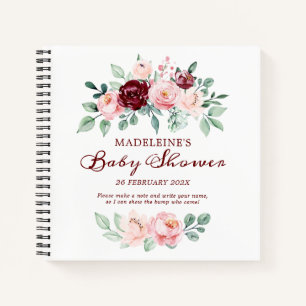 Burgundy Pink Elegant Baby Shower Guestbook Notebook