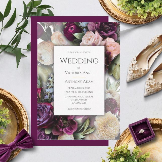 Burgundy Pink Elegant Floral Wedding  Invitation (Creator Uploaded)