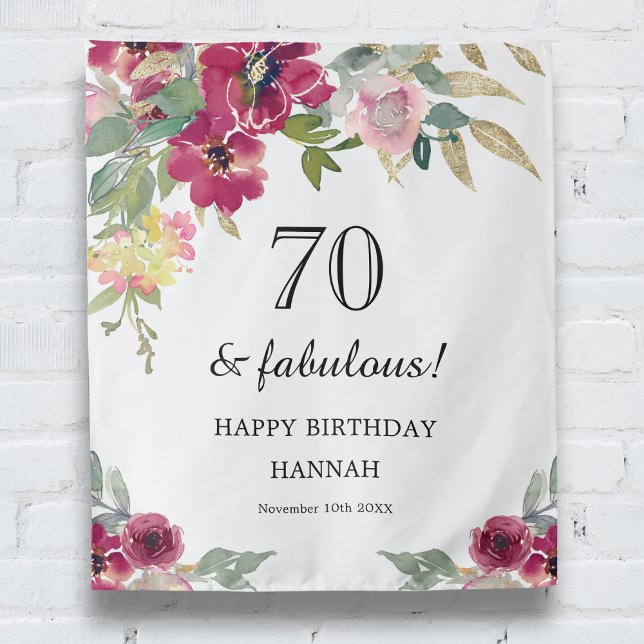 Burgundy Pink Floral 70th Birthday  Tapestry (Creator Uploaded)