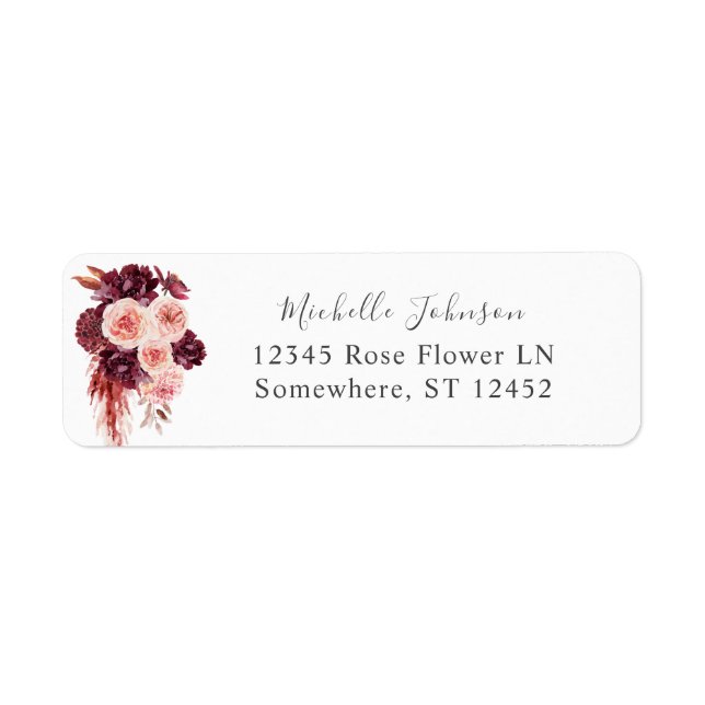  Burgundy & Pink Floral 8A Return Address Label (Front)