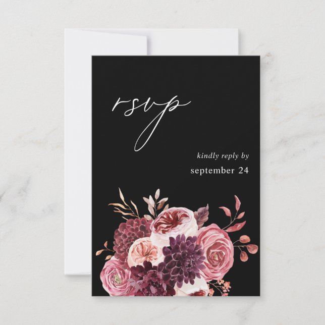 Burgundy & Pink Floral 8B w Meal RSVP - Black (Front)