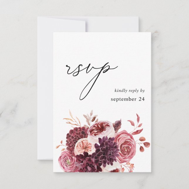 Burgundy & Pink Floral 8B w Meal RSVP Card (Front)