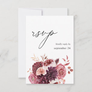 Burgundy & Pink Floral 8B w Meal RSVP Card