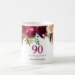 Burgundy Pink Floral 90th Birthday Guest Gift Coffee Mug<br><div class="desc">Burgundy Pink Floral 90th Birthday Guest Gift</div>