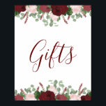 Burgundy Pink Floral Bridal Shower Gifts Sign<br><div class="desc">This design features pretty painted, watercolor blooms in deep red burgundy and shades of blush pink, accented with green leaves. Click the customize button for more flexibility in modifying the text or moving the graphics! Variations of this design as well as coordinating products are available in our shop, zazzle.com/store/doodlelulu. Contact...</div>