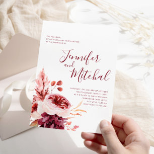 Burgundy & Pink Floral Fall Autumn Wedding Invitation
