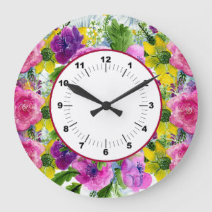 Burgundy Pink Floral Garland Rescheduled Wedding Large Clock