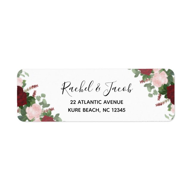 Burgundy & Pink Floral Mariage Adresse de retour (Devant)