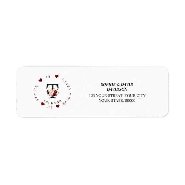 Burgundy Pink Floral Monogram Return Address Label (Front)