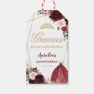 Burgundy Pink Floral Quinceanera Favour Thank You  Gift Tags