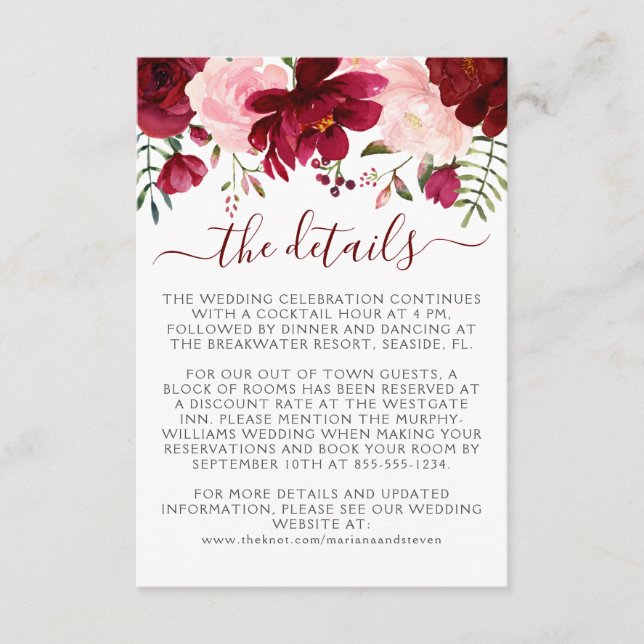 Burgundy Pink Floral Wedding Enclosure  (Front)