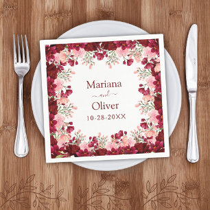 Burgundy Pink Floral Wedding Napkin
