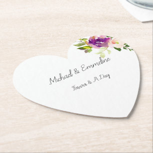 Burgundy Pink Floral Wedding Paper Coaster