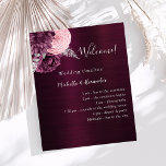 Burgundy pink flowers wedding program<br><div class="desc">A dark gradient burgundy background. Decorated with burgundy and pink flowers,  roses and faux silver foliage. 

1 sheet = 1 program printed edge to edge.</div>