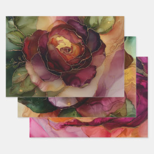 Burgundy Pink Gold Rose Floral Bridal Shower Wrapping Paper Sheet