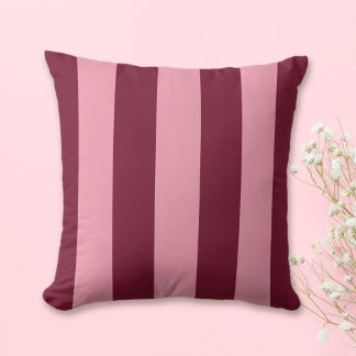 Burgundy Pink Large Stripe Pattern Bold Cherry Red Throw Pillow