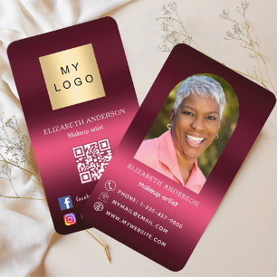 Burgundy pink logo photo arch Qr code social media Business Card