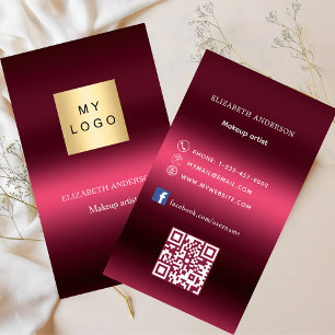 Burgundy pink logo Qr code Facebook Business Card