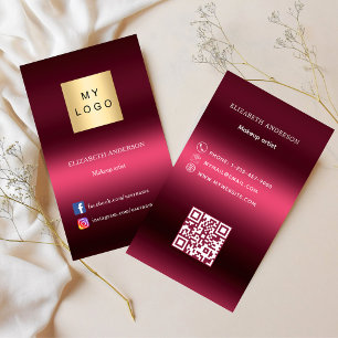 Burgundy pink logo Qr code social media Business Card