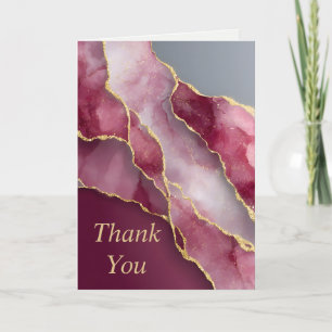 Burgundy & Pink Marble Gold Glitter Thank You Card