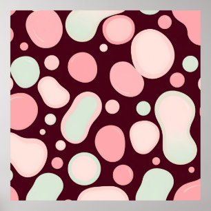 Burgundy Pink Mint Organic Blob Pattern Abstract Poster