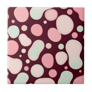 Burgundy Pink Mint Organic Blob Pattern Abstract Tile
