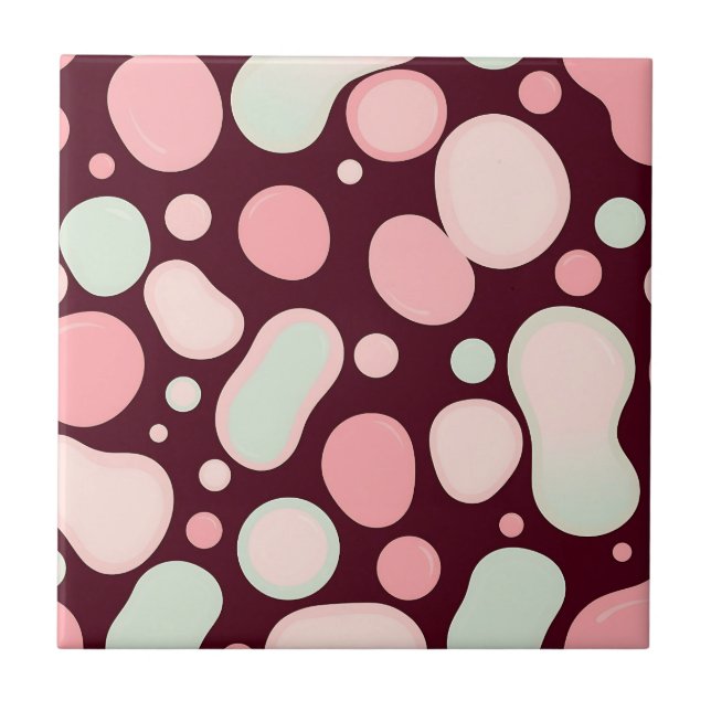 Burgundy Pink Mint Organic Blob Pattern Abstract Tile (Front)