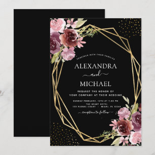 Burgundy Pink Modern Geometric Floral Wedding Invitation