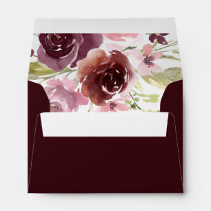 Burgundy Pink Modern Watercolor Floral Wedding Envelope