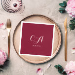 Burgundy pink monogram birthday napkin<br><div class="desc">Personalize and add your monogram,  initials   Burgundy background colour,  pink text.</div>