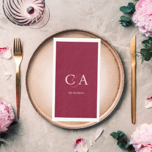 Burgundy pink monogram wedding napkin