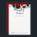 Burgundy Pink Navy Floral Wedding Words of Wisdom  Advice Card<br><div class="desc">This burgundy pink navy floral wedding words of wisdom advice card is perfect for a rustic wedding. The design features watercolor pink, blush, navy, blue and burgundy peonies, roses with green foliage neatly assembled into elegant bouquets. These cards are perfect for a wedding, bridal shower, baby shower, graduation party &...</div>