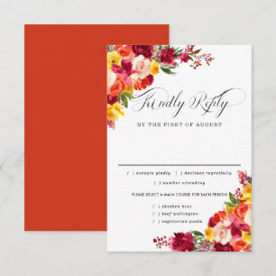 Burgundy Pink Oran Wedding RSVP Card, Meal Options Card