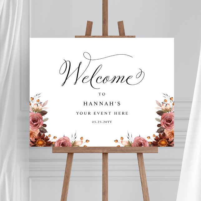 Burgundy Pink Peach Floral Toute Affiche de bienve (Créateur téléchargé)