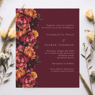 Burgundy pink peach floral wedding RSVP invitation