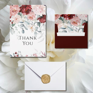Burgundy Pink Peony Wedding Thank You Card