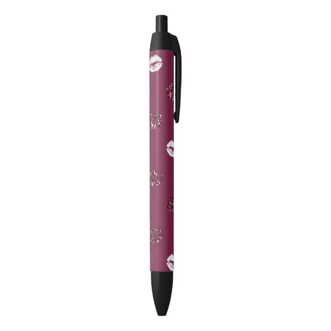 Burgundy Pink Red Glitter White Kisses Lips    Black Ink Pen (Bottom (Vertical))