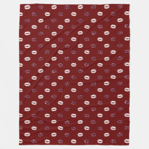 Burgundy Pink Red Glitter White Kisses Lips   Fleece Blanket