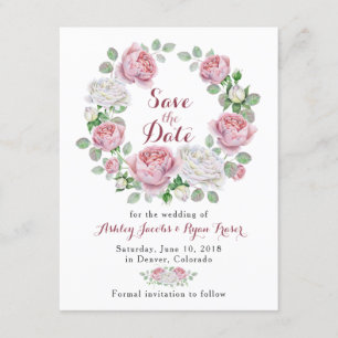 Burgundy Pink Rose Floral Wedding Save the Date