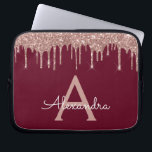 Burgundy Pink Rose Gold Glitter Sparkle Monogram Laptop Sleeve<br><div class="desc">Burgundy and Pink - Rose Gold Faux Dripping Modern and Elegant Girly Glitter and Sparkle Elegant Monogram Case. This case can be customized to include your initial and first name.</div>