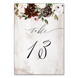 Burgundy Pink Rose Watercolor Floral No 13 Wedding Table Number
