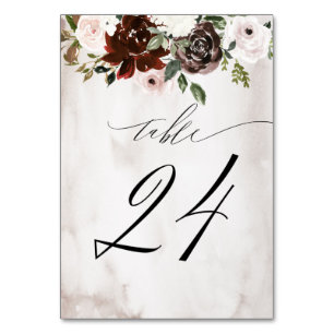 Burgundy Pink Rose Watercolor Floral No 24 Wedding Table Number