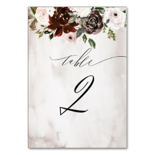 Burgundy Pink Rose Watercolor Floral No 2 Wedding Table Number