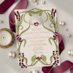 Burgundy Pink Vintage Art Nouveau Floral Wedding